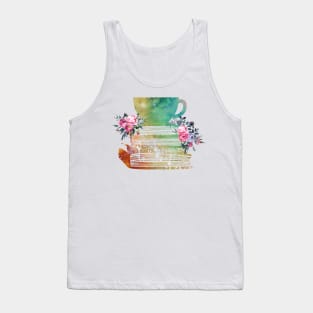 Cup of Tea with Books and flowers Tank Top